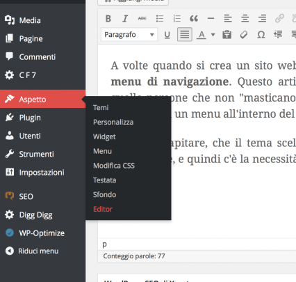 aggiungere menu personalizzato a WordPress