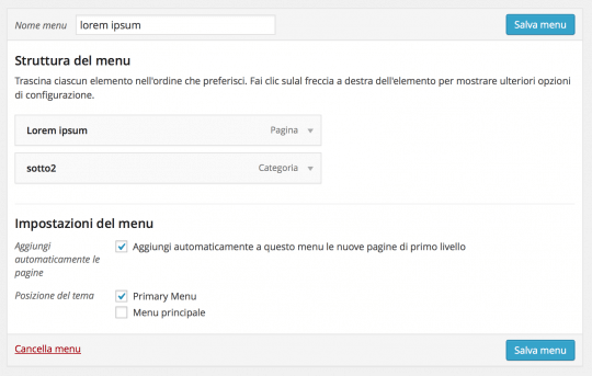 aggiungere un menu a wordpress