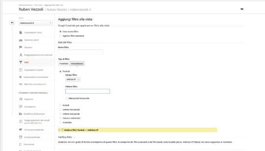 escludere indirizzo ip da google analytics